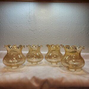 VTG‎ Hurricane Lampshade Gold Iridescent Swirl Tulip Ruffle Luster Glass 1-5/8"